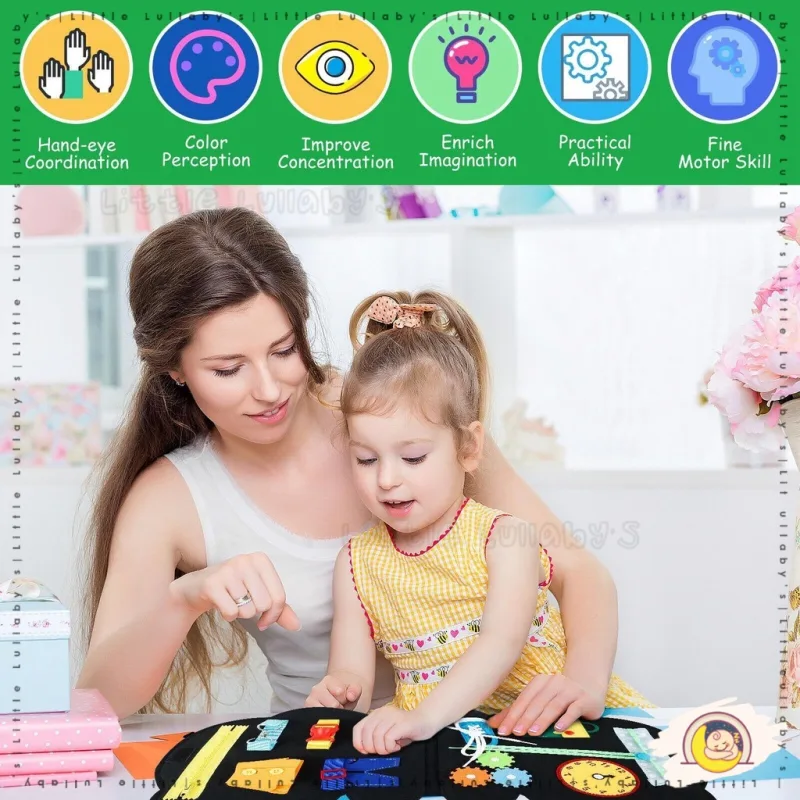 Busy Board Montessori Papan Belajar Early Education Sensory Motor Skill Toys Children Felt Budak thumbnail 5