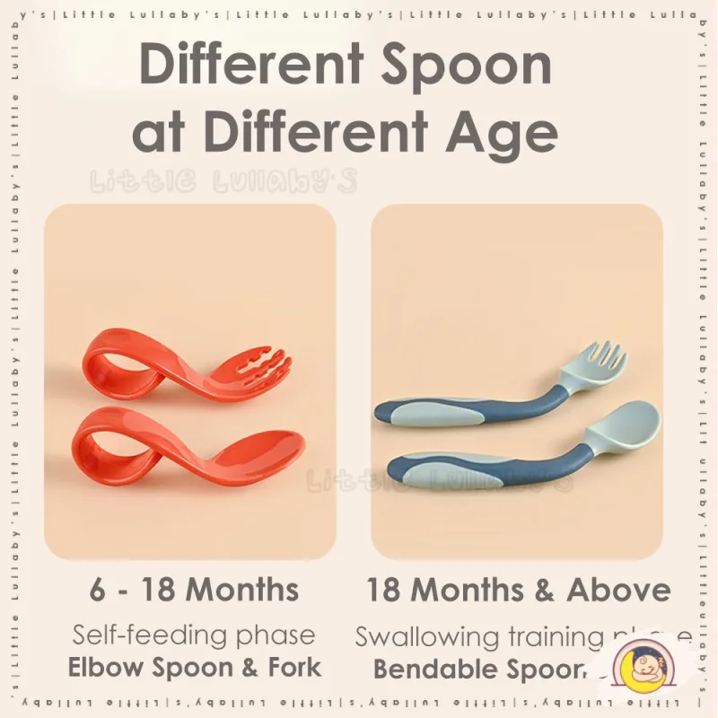Bend Spoon Training Spoon Fork Set Safety Infant Feeding Toddler Twist Garpu Sudu Latihan thumbnail 4