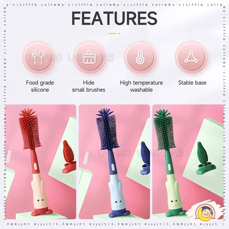 [3 in 1] Silicone Bottle Brush Cartoon Baby Soft Milk Cleaning Pacifier Straw [3 Dalam 1] Berus Botol Susu thumbnail 4