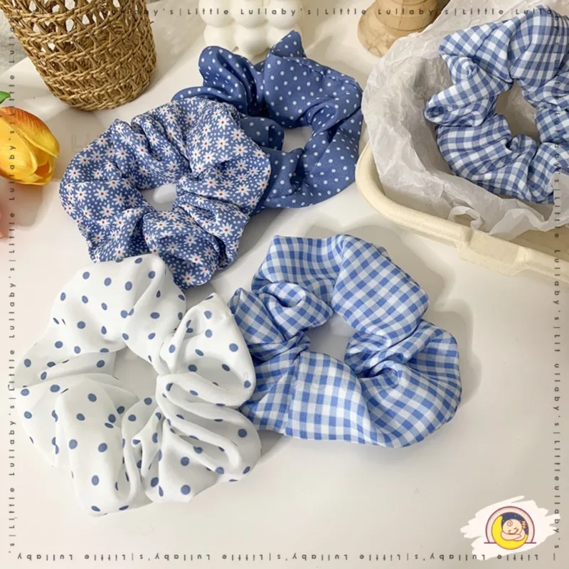 Blue Hair Tie Scrunchies Gelang Rambut Fashion Hair Accessory Stylish Elastic Pita Rambut Aksesori Rambut thumbnail 2