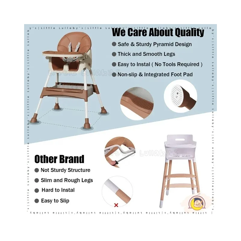 Adjustable Baby Dining Chair Leather Wheels Multipurpose Chair Kerusi Makan Serba Boleh Laras thumbnail 4