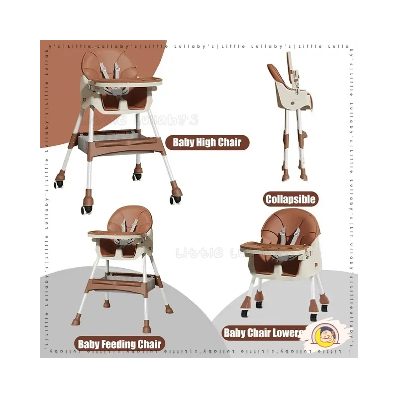 Adjustable Baby Dining Chair Leather Wheels Multipurpose Chair Kerusi Makan Serba Boleh Laras thumbnail 5