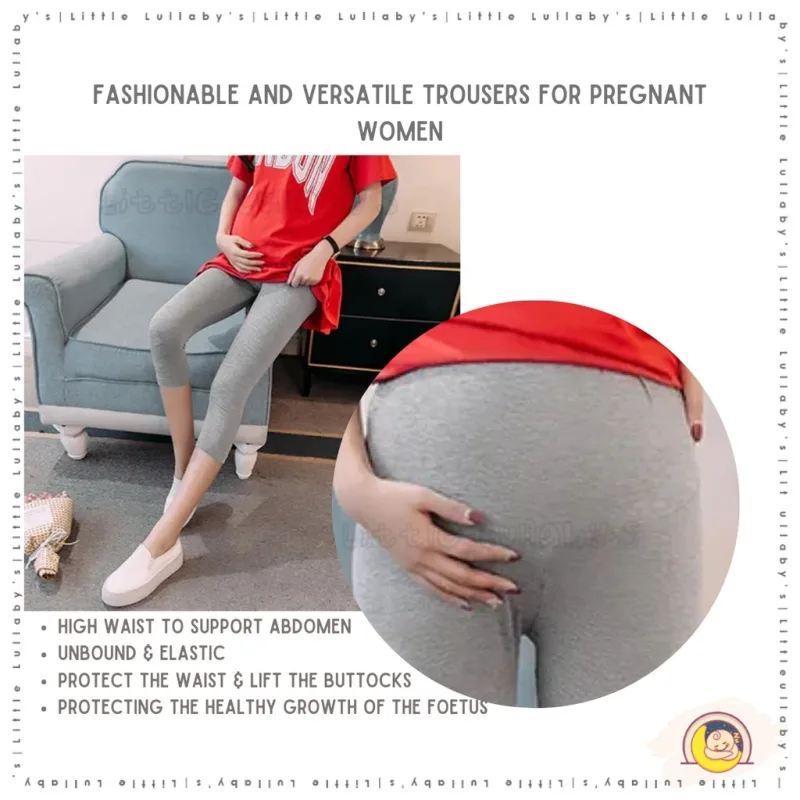 Half Cut Maternity Legging Pregnant Women Pant High Waist Abdomen Support Trousers Seluar Bersalin thumbnail 3