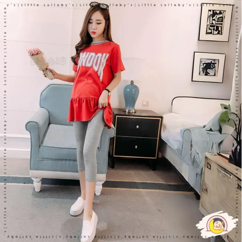 Half Cut Maternity Legging Pregnant Women Pant High Waist Abdomen Support Trousers Seluar Bersalin thumbnail 5