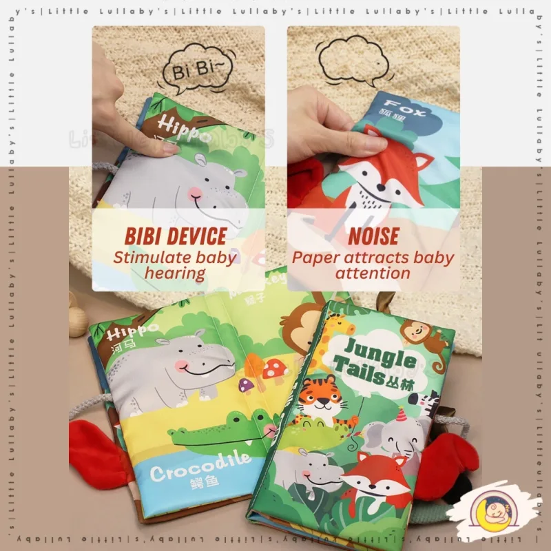 Tail Cloth Book Buku Kain Baby Early Learning Washable Tail Rustling Crinkle Sound 3D Animal Safe Baby Mainan Buku thumbnail 3