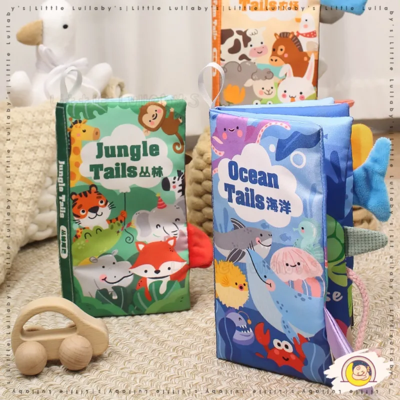 Tail Cloth Book Buku Kain Baby Early Learning Washable Tail Rustling Crinkle Sound 3D Animal Safe Baby Mainan Buku thumbnail 2