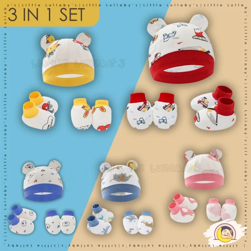 3 in 1 Baby Hat Mitten Glove Cap Socks Newborn Infant Sarung Tangan Sarung Kaki Topi 3 thumbnail 2