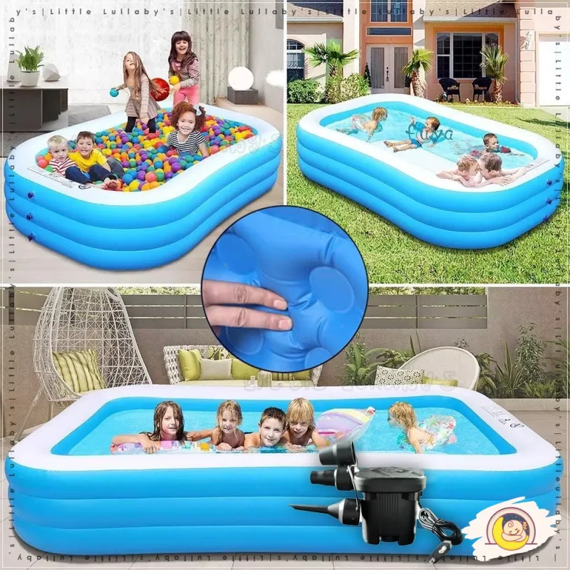 Inflatable Swimming Pool kolam mandi budak 285cm 255cm 150cm 3 Ring Kids Baby Family Electric thumbnail 2