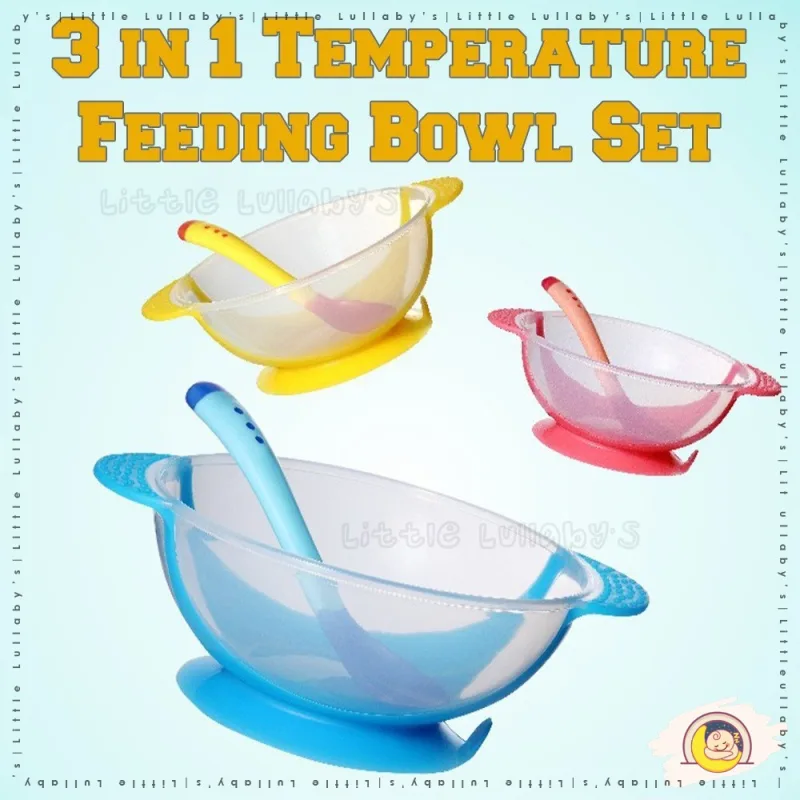 3 in 1 Temperature Feeding Bowl Set Spoon Detection Food Baby Tableware 3 In 1 Mengesan Suhu Bekas Makan