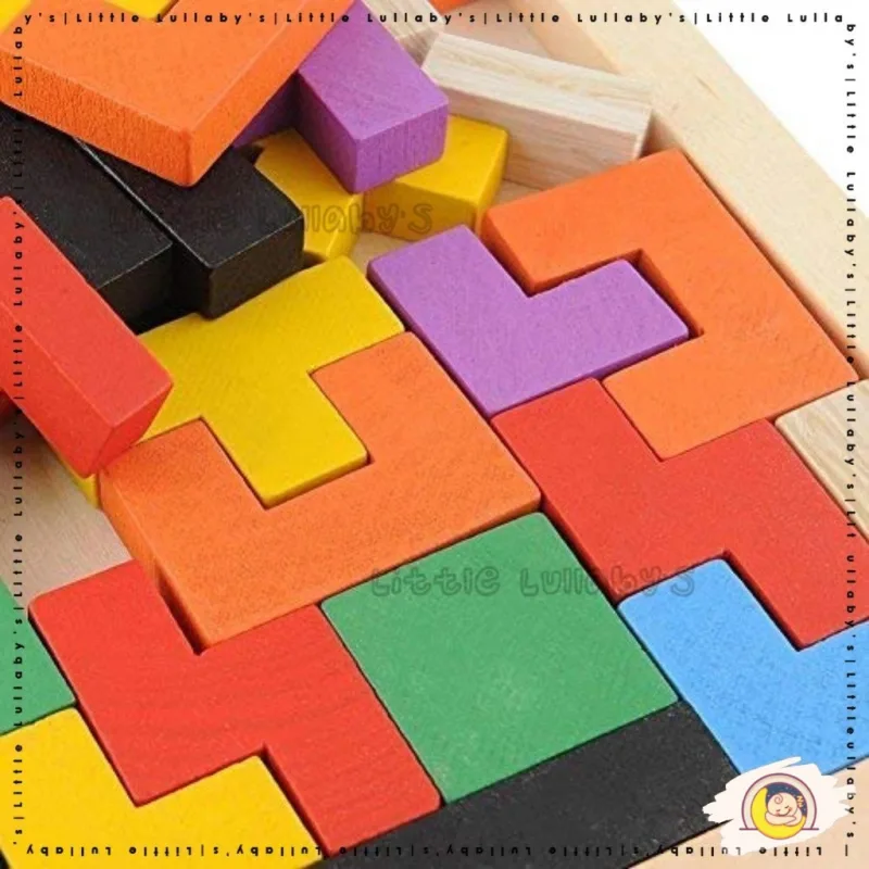 Wooden Tetris Mainan Kayu Tangram IQ Puzzle Children Educational Toy For Kids thumbnail 3