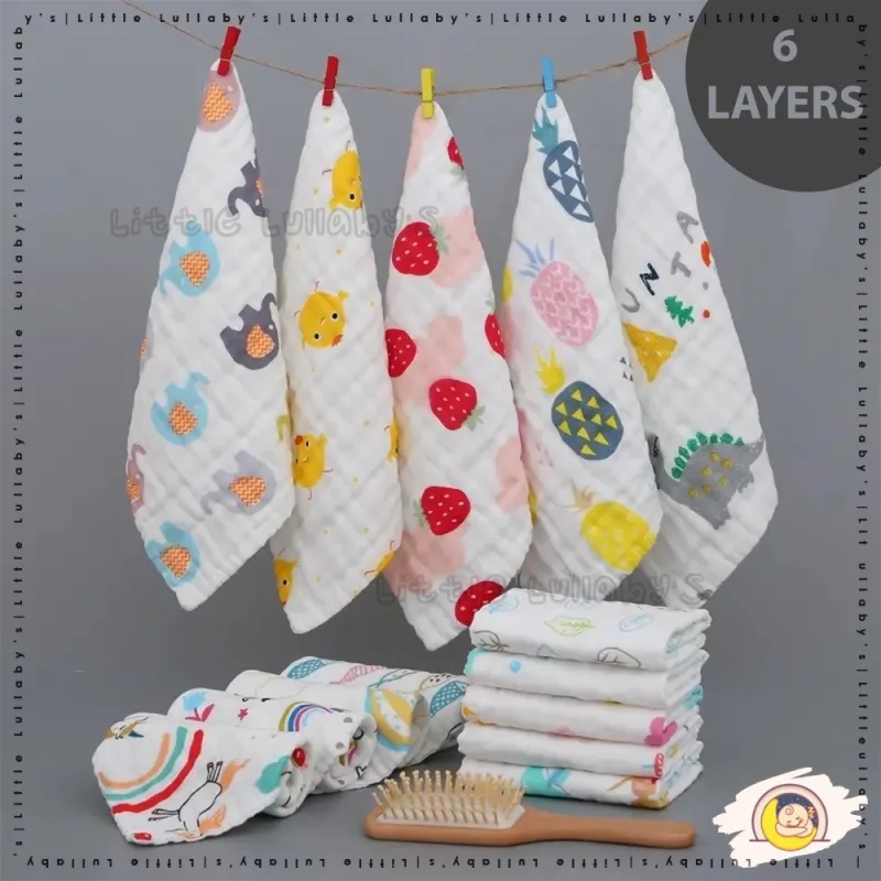 6 Layers Baby Handkerchief Sapu Tangan Gauze Cotton Soft Six Layers Newborn Towel thumbnail 2