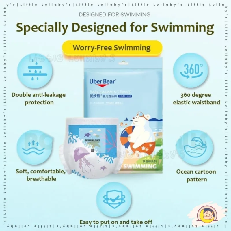 Baby Swimming Diaper Uber Bear Disposable Waterproof Leakproof Lampin Renang Kalis Air thumbnail 3