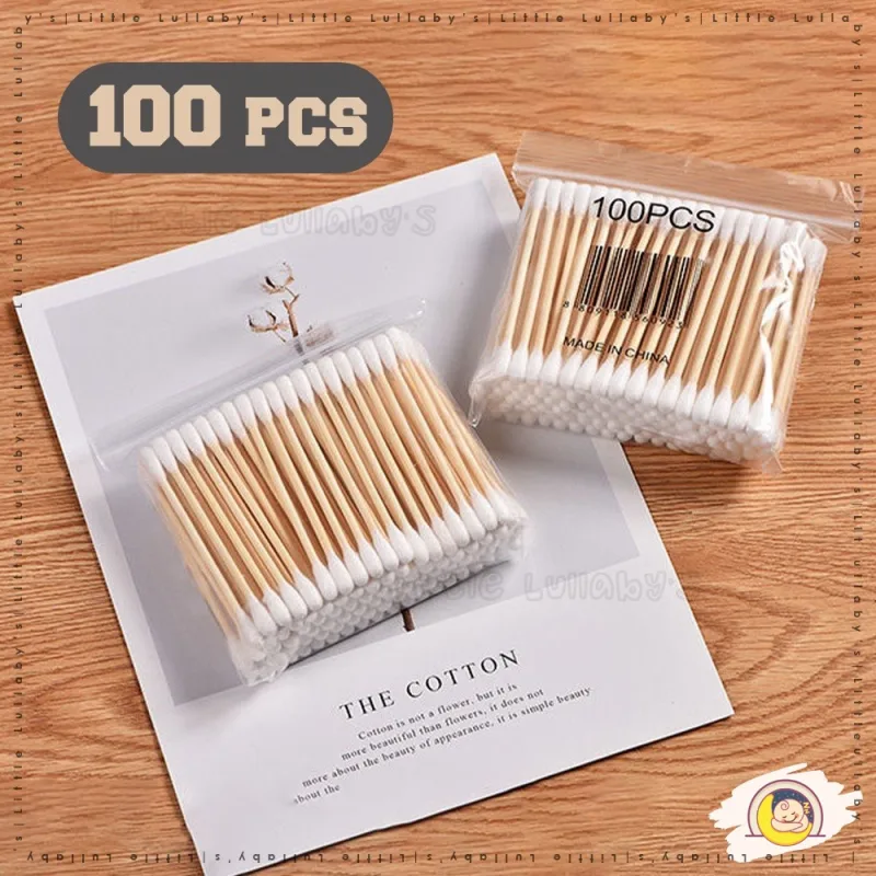 100Pcs/Pack Disposable Cotton Swab Double Head Buds Beauty Makeup Nose Ears Cleaning Sapu Kapas thumbnail 2