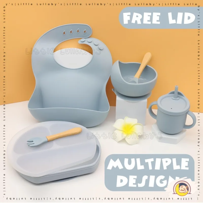 [Free Lid] Baby Silicone Bowl Set Dining Tableware Feeding Spoon Bib Mangkuk Silikon thumbnail 2