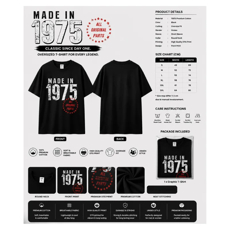 Made In 1975 All Original Parts Oversized T-Shirt