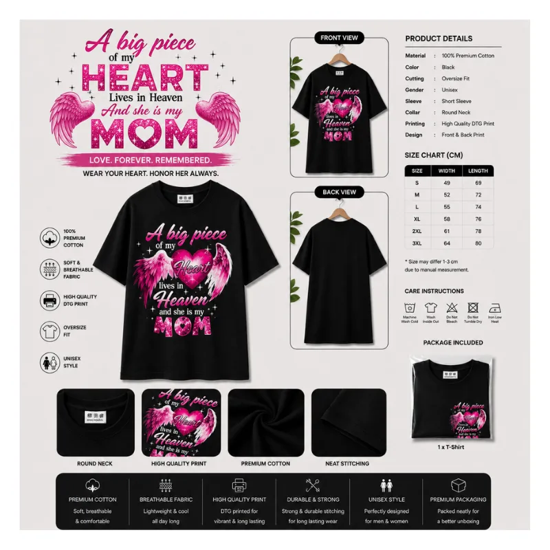 A Big Piece Of My Heart Lives In Heaven And She Is My Mom T-Shirt