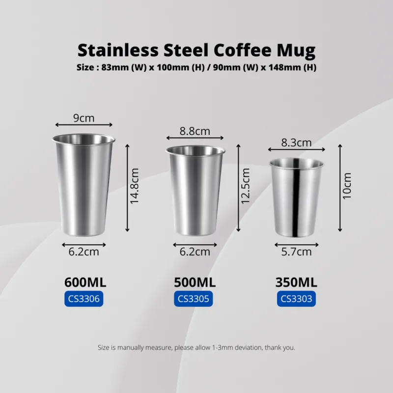 YU Online - 304 Stainless Steel Coffee Mug Cup 350ml / 500ml / 600ml | Durable Drinking Tumbler for Hot & Cold Beverages thumbnail 5