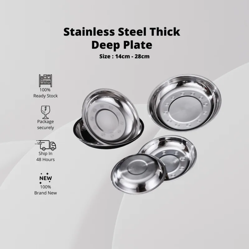 YU Online - Pinggan Makan Ekstra Tebal keluli tahan Karat 14cm-28cm / Stainless Steel Extra Thick Plate thumbnail 2