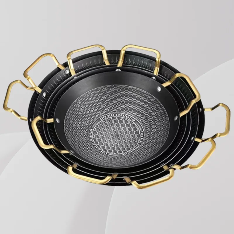 YU Online - 40cm Kuali Sarang Lebah Bertangkai emas Keluli Tahan Karat / Kuali Honeycomb Wok / Cookware / kuali xmelekat thumbnail 4