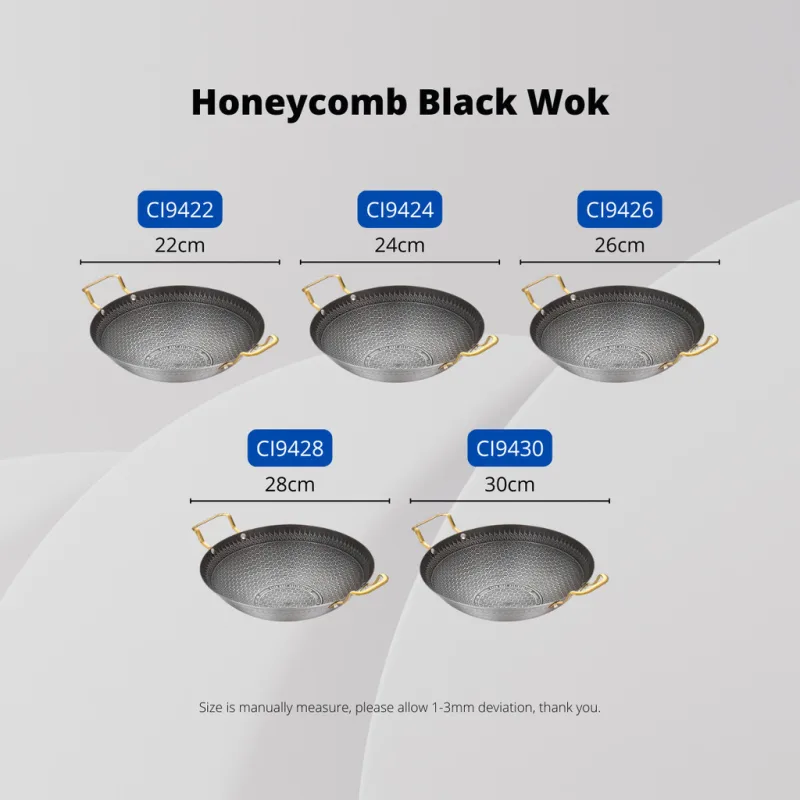 YU Online - 40cm Kuali Sarang Lebah Bertangkai emas Keluli Tahan Karat / Kuali Honeycomb Wok / Cookware / kuali xmelekat thumbnail 5