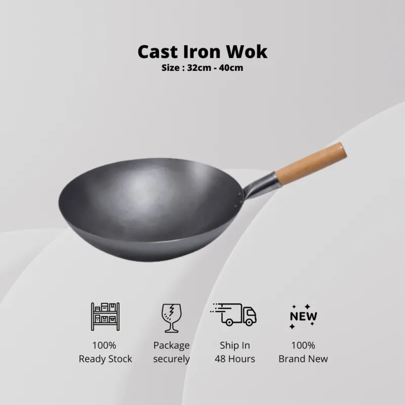 YU Online - Kuali Besi Bertangkai / High Quality Cast Iron Wok / Kuali Restaurant / Steel Wok / Metal Wok thumbnail 2