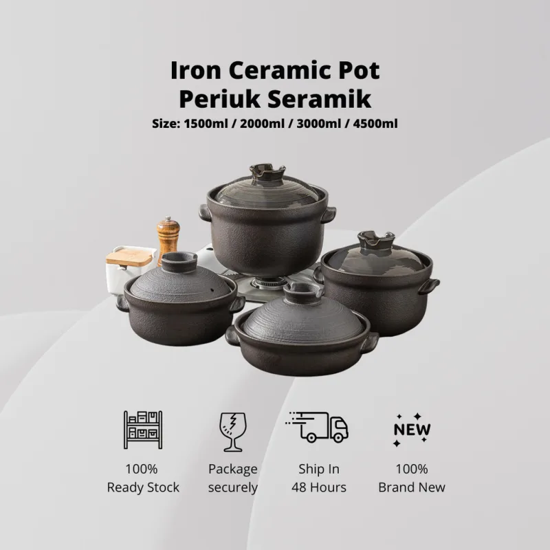 YU Premium - Periuk Tanah Liat Besi tahan suhu 1300℃ / Iron Clay Pot Heat Resistant 1300℃ / Casserole cookware thumbnail 2