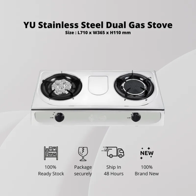 YU Cookware - Inframerah Dapur Gas / Dual Gas Stove Stainless Steel Infrared Burner / 8 Jet Head Nozzle LPG Cooktop thumbnail 2