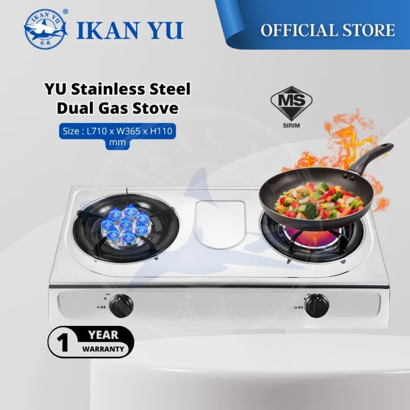 YU Cookware - Inframerah Dapur Gas / Dual Gas Stove Stainless Steel Infrared Burner / 8 Jet Head Nozzle LPG Cooktop