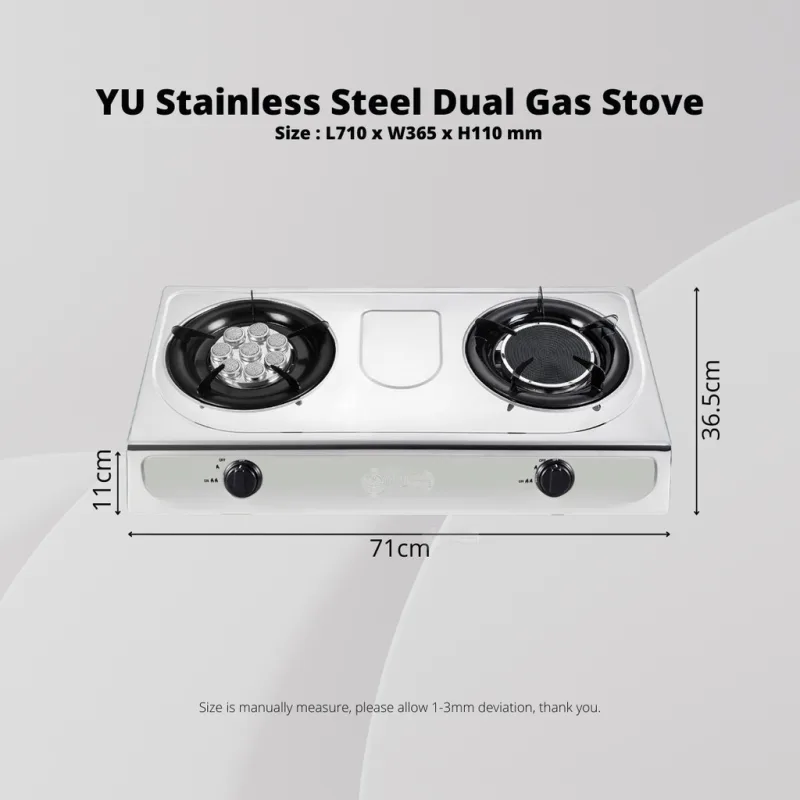 YU Cookware - Inframerah Dapur Gas / Dual Gas Stove Stainless Steel Infrared Burner / 8 Jet Head Nozzle LPG Cooktop thumbnail 5