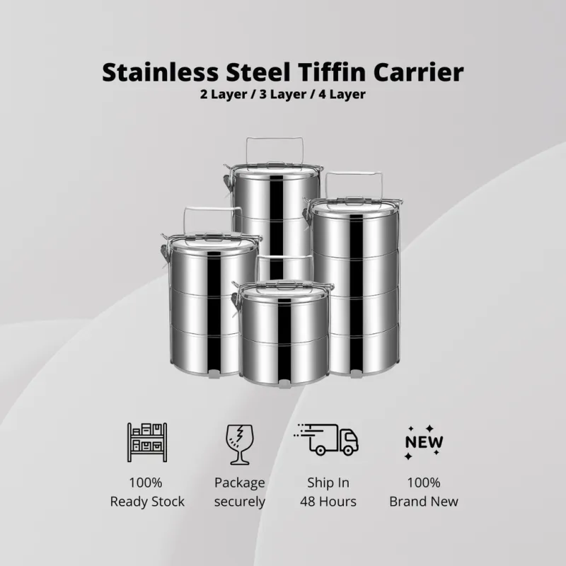 YU Online - Bekas Makanan Bertingkat Tebal Tahan Karat / Thick Stainless Steel Food Carrier / Tiffin Carrier / Lunch Box thumbnail 2