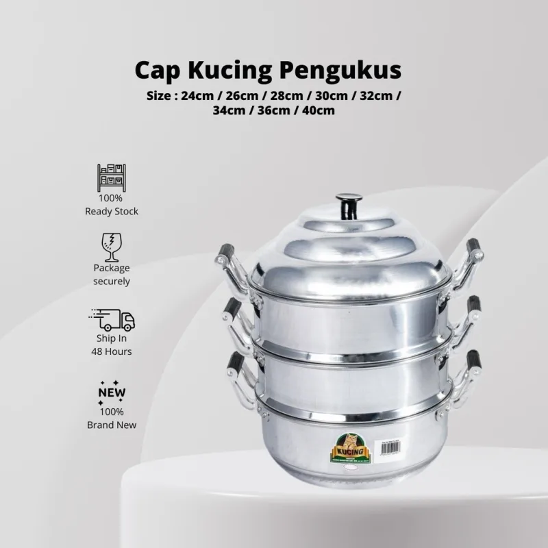 YU Online - Cap Kucing Aluminium Periuk Kukusan / Steamer / Periuk nasi kukus / Pengukus berkualiti thumbnail 2