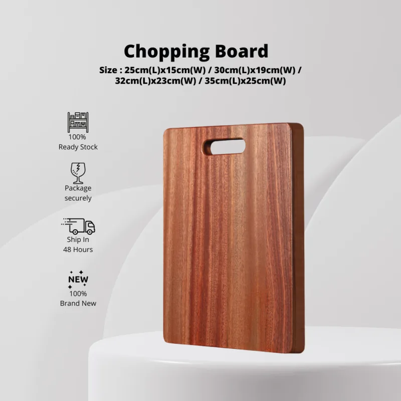YU Online - Papan Pemotong Kayu Empat Segi Tahan Kulat / Rectangle Wooden Chopping Board With Handle / Cutting Board thumbnail 2