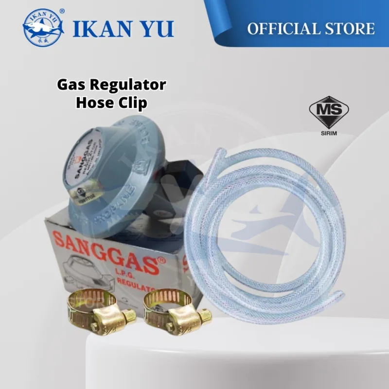 YU Ready Stock Complete Set Sanggas L.P.G Low Pressure Gas Regulator Safety Value & SIRIM HOSE & 2pcs Clips Ring