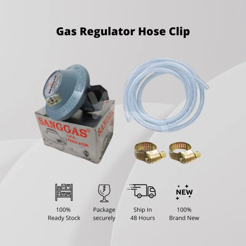 YU Ready Stock Complete Set Sanggas L.P.G Low Pressure Gas Regulator Safety Value & SIRIM HOSE & 2pcs Clips Ring thumbnail 2