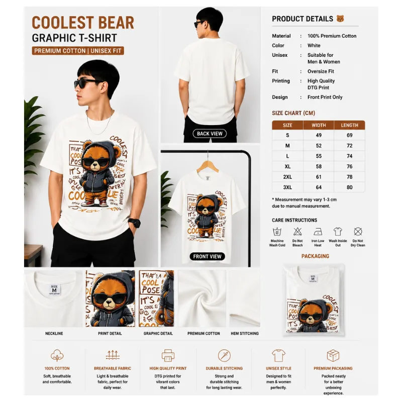 Coolest Bear Graphic Oversize T-Shirt