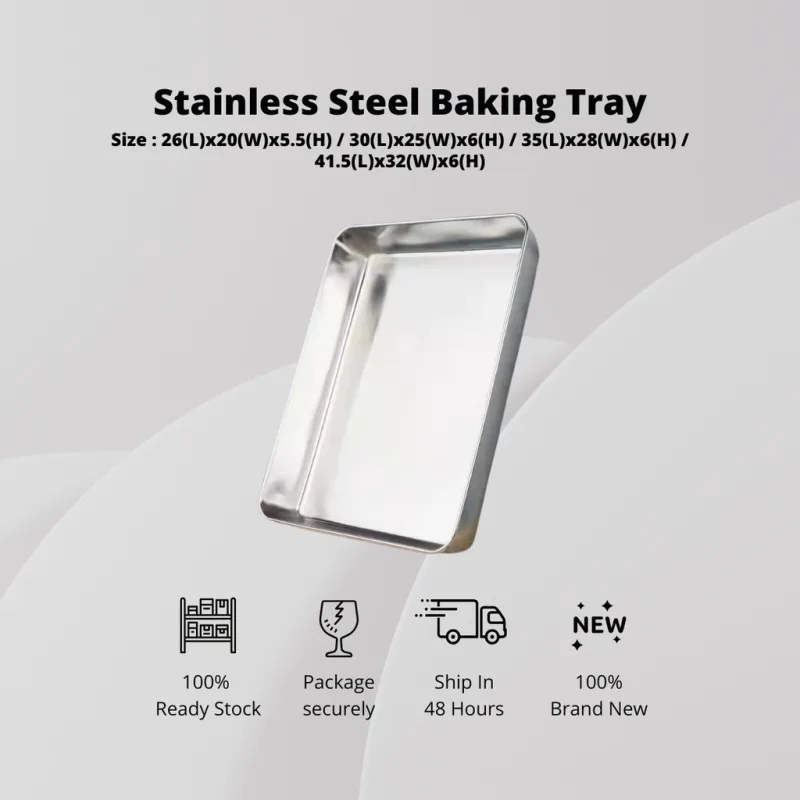 YU Online - Dulang kek / Extra Thick Stainless Steel Rectangle Bakeware Oven Pan / Cake Tray / Baking Plate 长方盘 / 烘焙盘 thumbnail 2