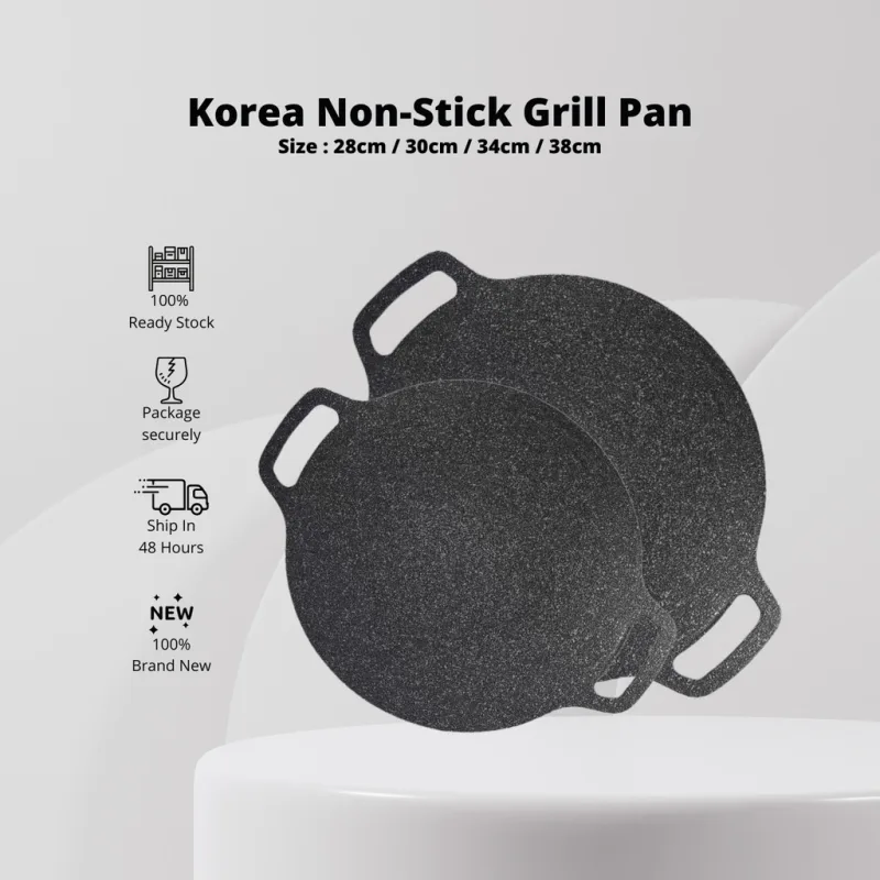 YU Online - Kuali Leper tak melekat / Korea Non-stick Black Grill Pan / Korean Outdoor Camping Grill Pan /BBQ Grills Pan thumbnail 2