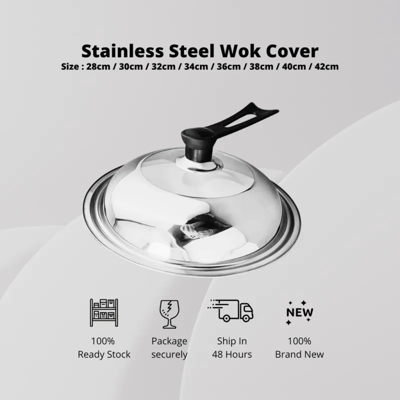 YU Online - Penutup Kuali Keluli Tahan Karat / Stainless Steel Wok Cover / Wok Lid / Pan Cover / Glass Wok Cover thumbnail 2