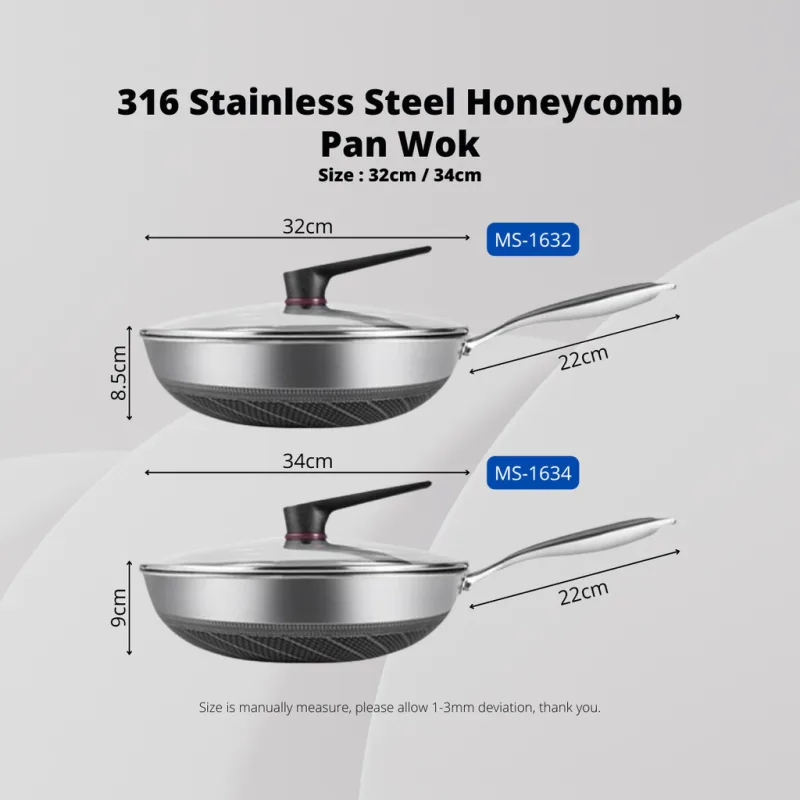 YU Ready Stock Stainless Steel Wok with Lid /Nonstick Skillet / Saucepan / Honeycomb Non stick Pan Wok / Induction Cook thumbnail 5