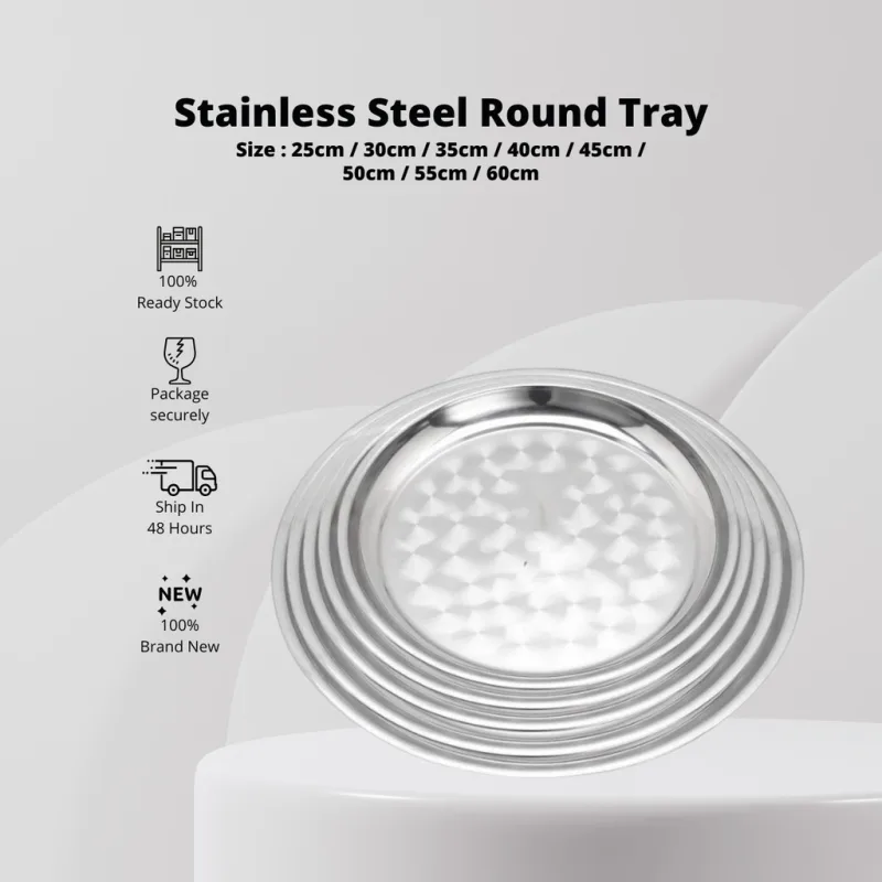 YU Online - Dulang Bulat Keluli Tahan Karat Tebal / HIGH QUALITY Stainless Steel Round Tray / Talam / 高级不锈钢圆型托盘 thumbnail 2