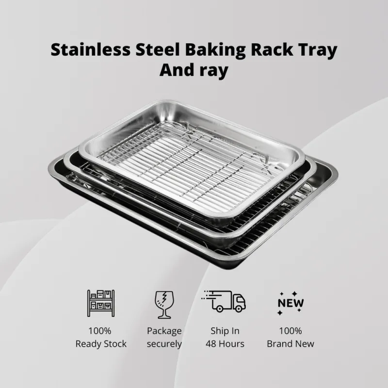 YU Ready Stock Stainless Steel Rectangule Tray with baking Rack / Serving Tray / Food Tray / Dulang Ayam Goreng / Talam thumbnail 2