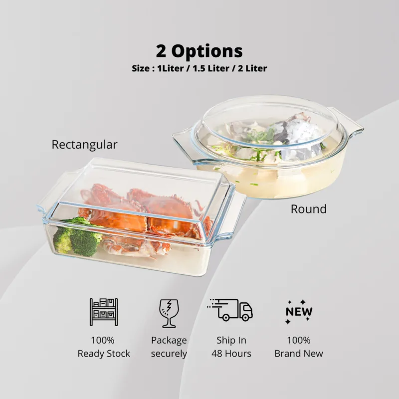 YU Online - Bekas Bakar Kaca Tahan Haba bulat atau segi empat / Round & Rectangular Tempered Glass Casserole Baked Dish thumbnail 2