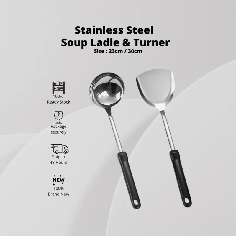 YU Online - Senduk Sodek Keluli Tahan Karat / Stainless Steel Soup Ladle & Turner Bakelite Handle / oil ladle / spade thumbnail 2