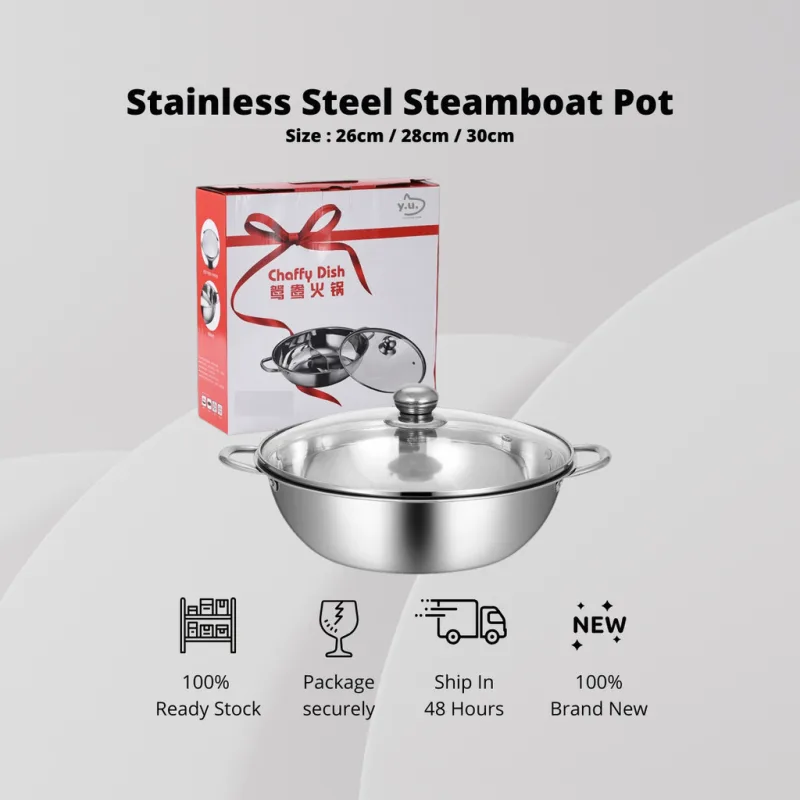 YU Online - Periuk Steamboat Keluli Tahan Karat / Stainless Steel Double Handle Steamboat Pot / Hot Pot / Soup Pot / 盆菜 thumbnail 2