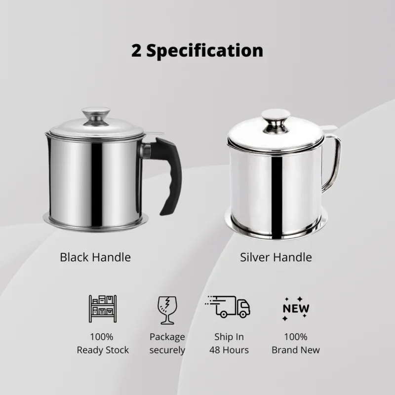 YU Onine - Cawan Penapis Minyak Tahan Karat / Stainless Steel Oil Pot Filter / Oil Storage Grease Keeper / Oil Mug thumbnail 2