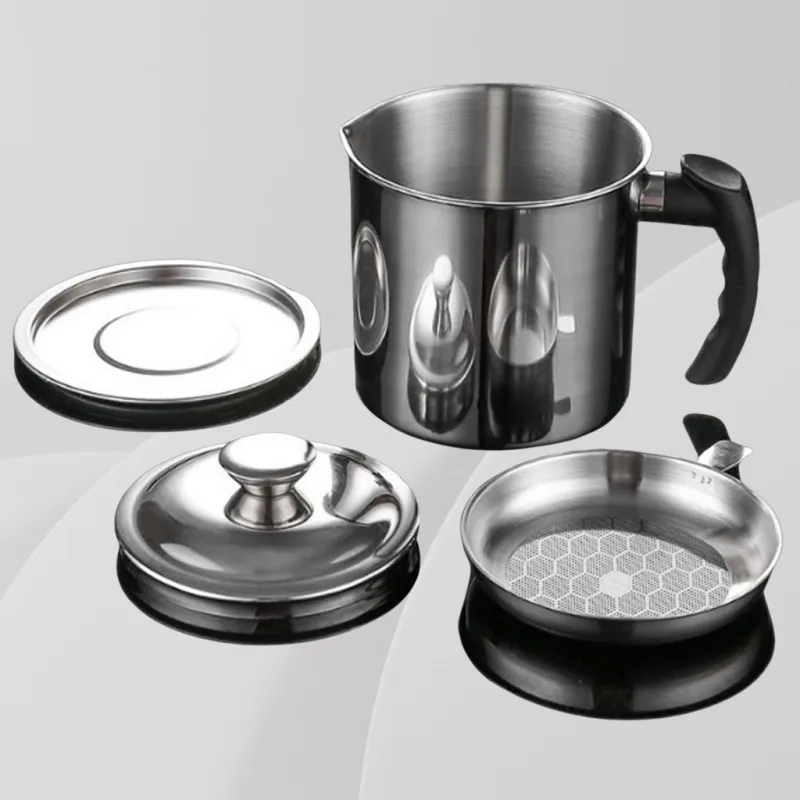 YU Onine - Cawan Penapis Minyak Tahan Karat / Stainless Steel Oil Pot Filter / Oil Storage Grease Keeper / Oil Mug thumbnail 5