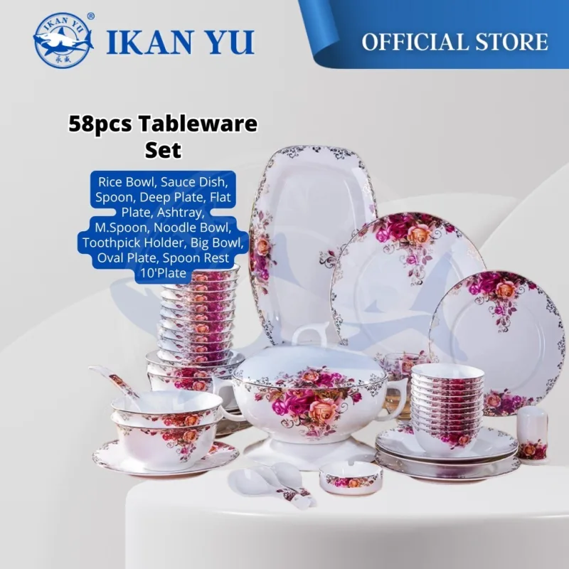YU Online - 58Pcs Set Pinggan Mangkuk / Rose Luxury Ceramic Porcelain set Tableware sets wedding gifts / Dinnerware set