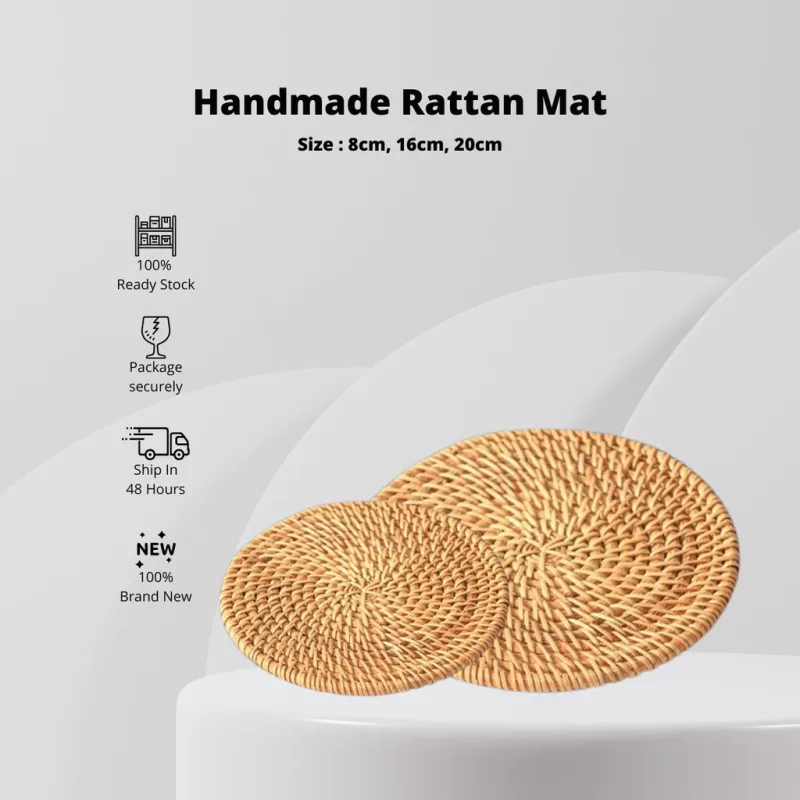 YU Online - Alas Cawan Rotan / insulation Rattan Round Handmade placemat / Pelapik Meja Penebat Minuman / tablemat thumbnail 2
