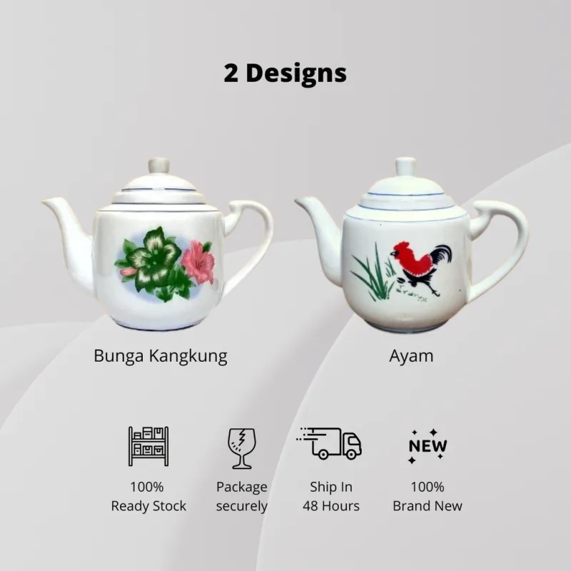 Yu Online - Teko Seramik Kangkung dan Ayam Jantan / Rooster & Flower Ceramic Teapot / Kangkung Teapot / Tea Pot / 陶瓷茶壶 thumbnail 2