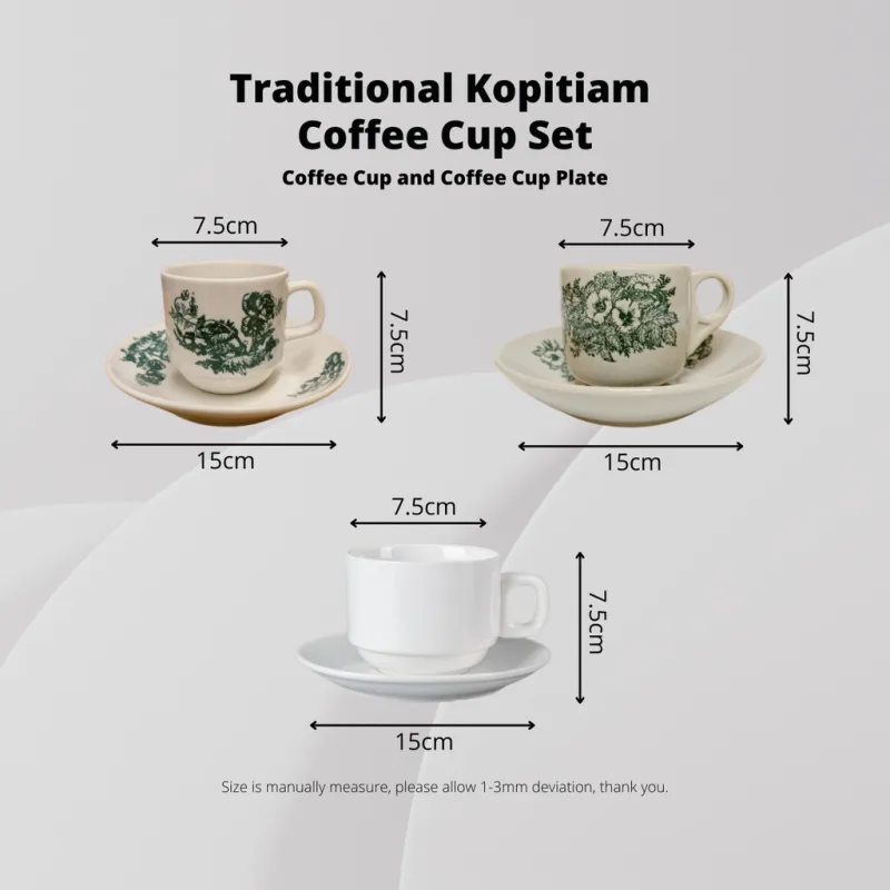 YU Online - Set Cawan dan Piring Kopitiam / Cup & Saucer Set / Traditional Floral Green Flower Kopi Cup & Saucer thumbnail 4